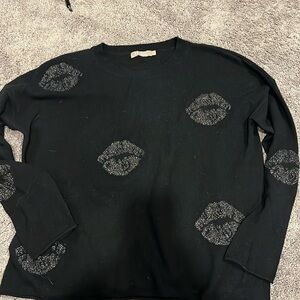 Brodie Cashmere Sweater Womens Large 100% Cashmere Sparkle Multicolor Lip Print